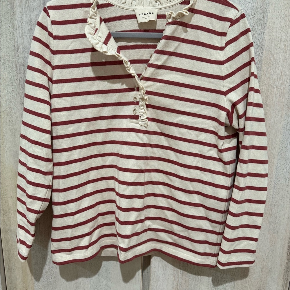 Sezane Rose and Cream Striped Women's Mariniere Top